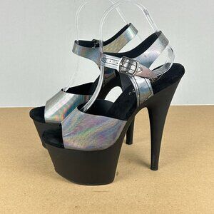 Pleaser Flamingo Holographic Platform Heels Womens 6.5 or 7 Black Ankle Strap